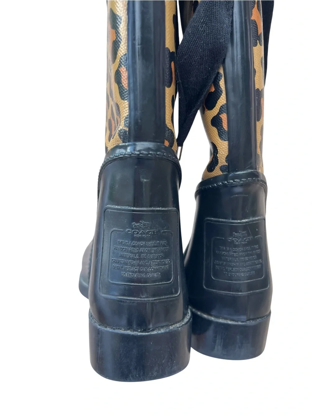 Coach Leopard Print Tall Rain Boots | Lace Back | Women’s Size 7